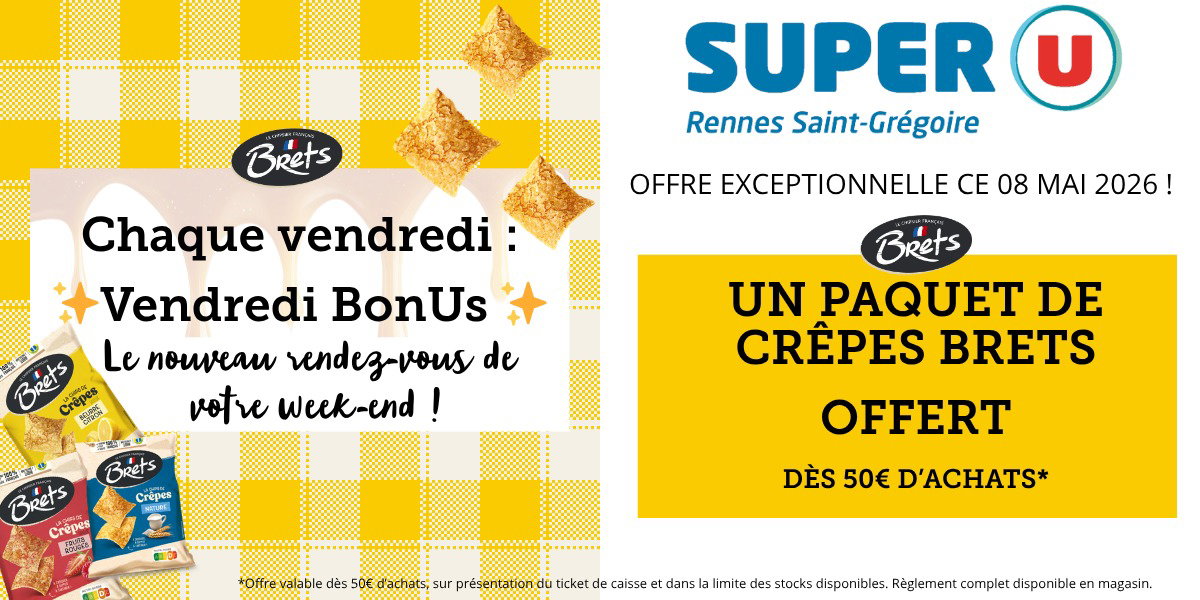 Un paquet de crêpes sucrées Brets offert*